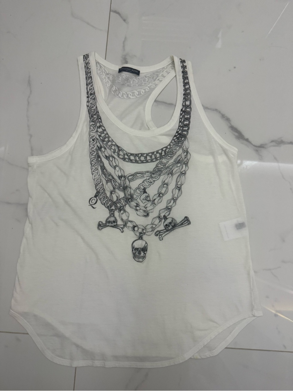 Alexander McQueen White Tank Top with Silver Skull Chain Graphic - Picture 7 of 9